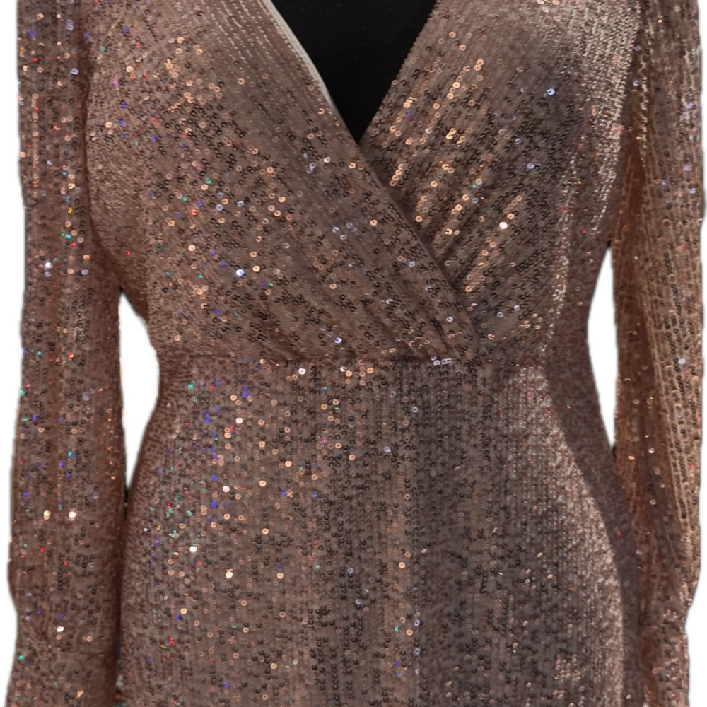 Sequin Long Sleeve Dress Rose Gold